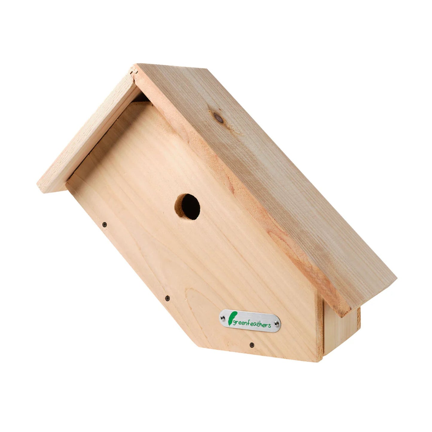 Green Feathers Handmade Wooden Side View Bird Box