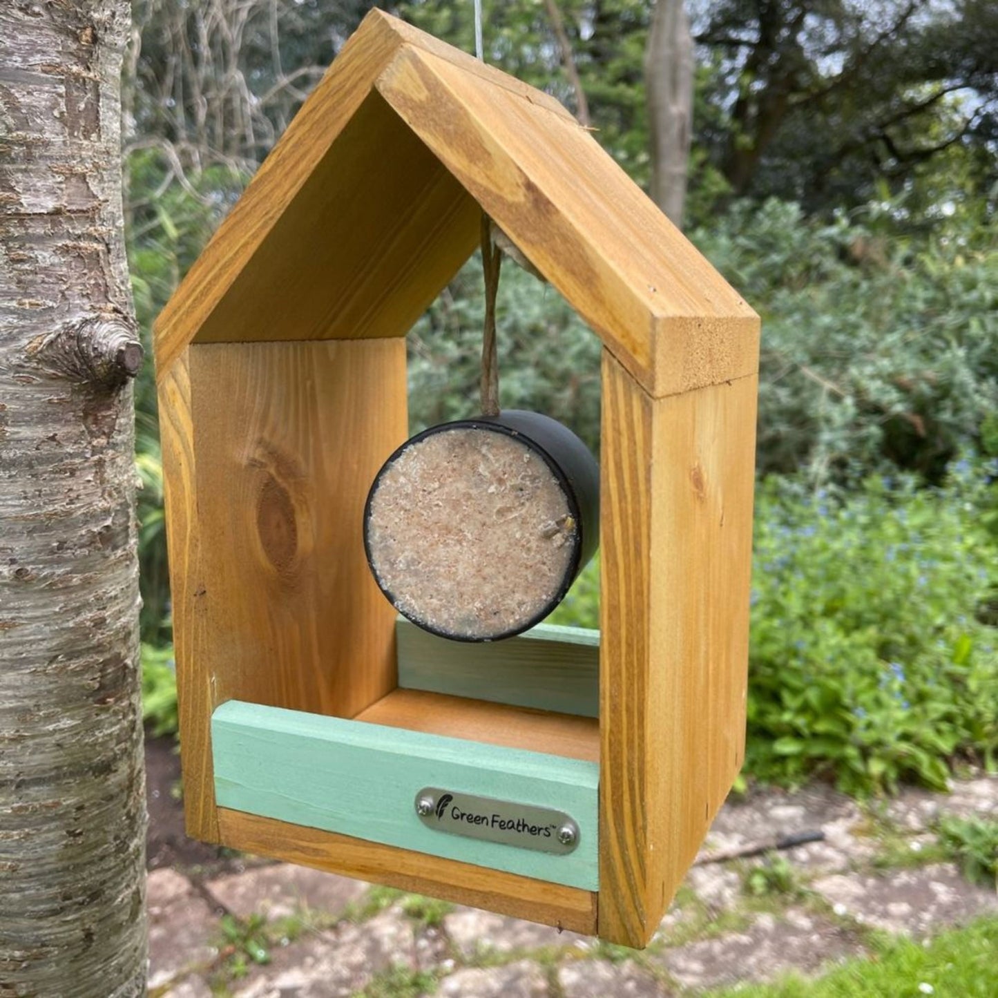 Green Feathers Small Hanging Bird Feeder