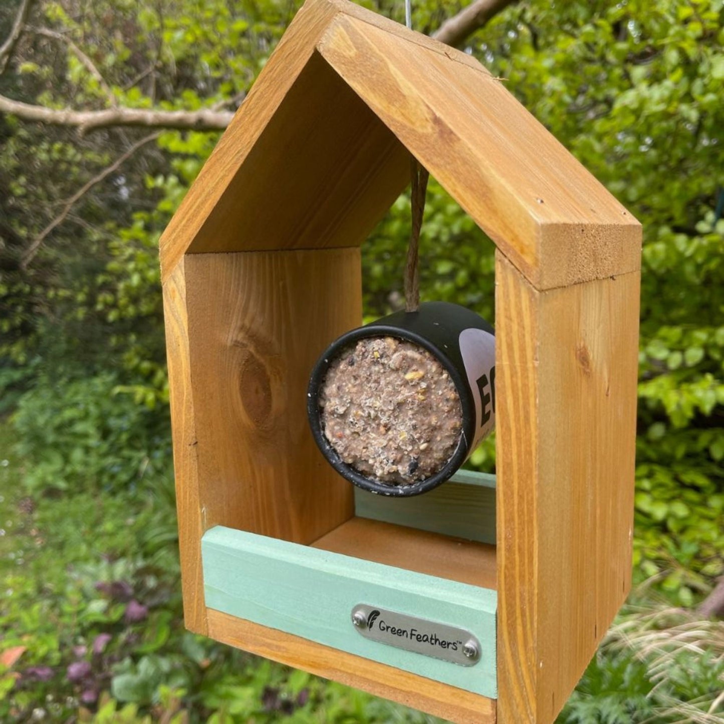Green Feathers Small Hanging Bird Feeder