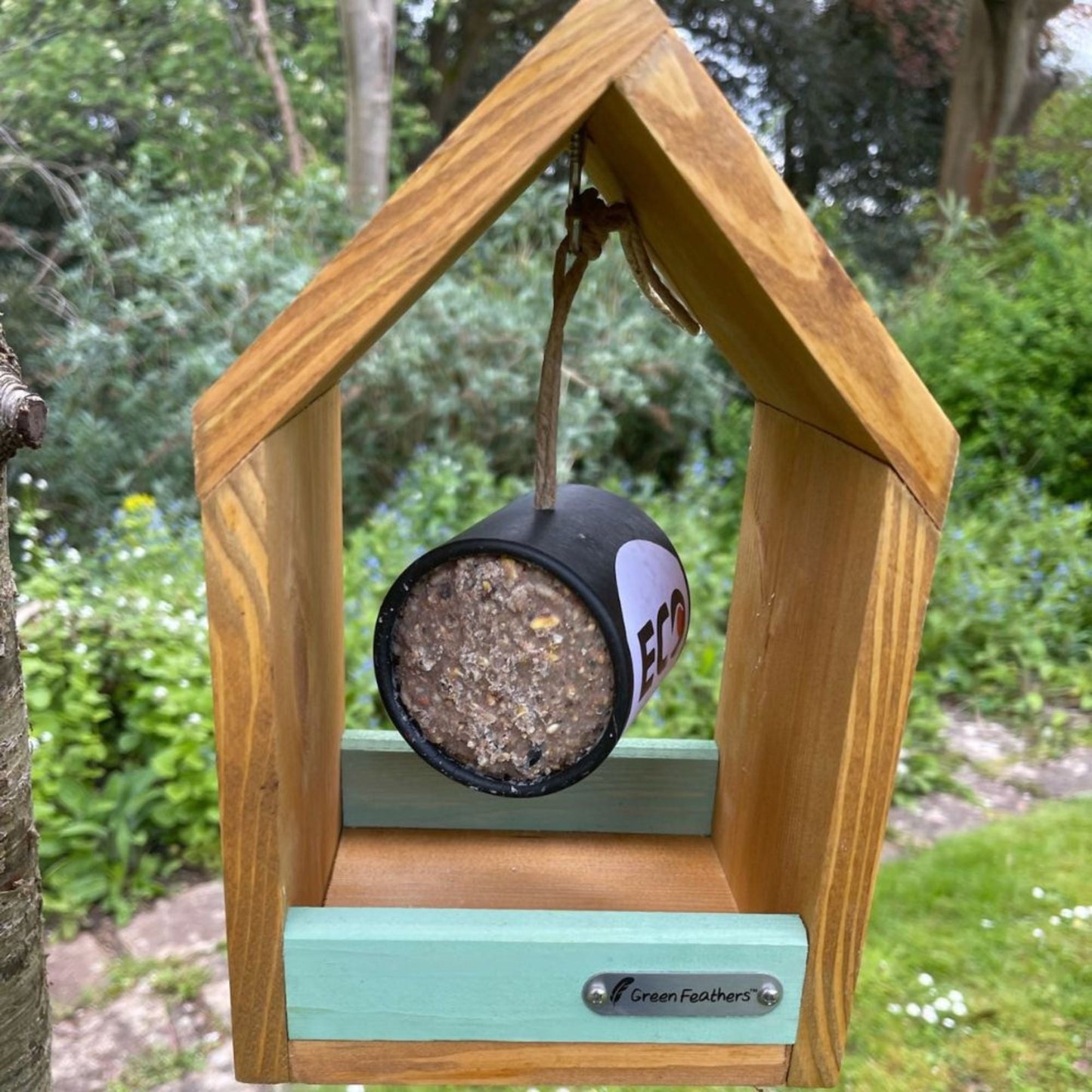 Green Feathers Small Hanging Bird Feeder
