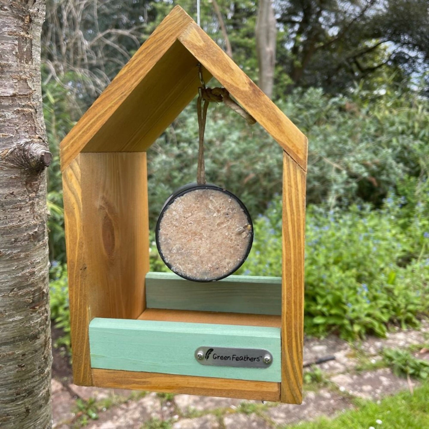 Green Feathers Small Hanging Bird Feeder