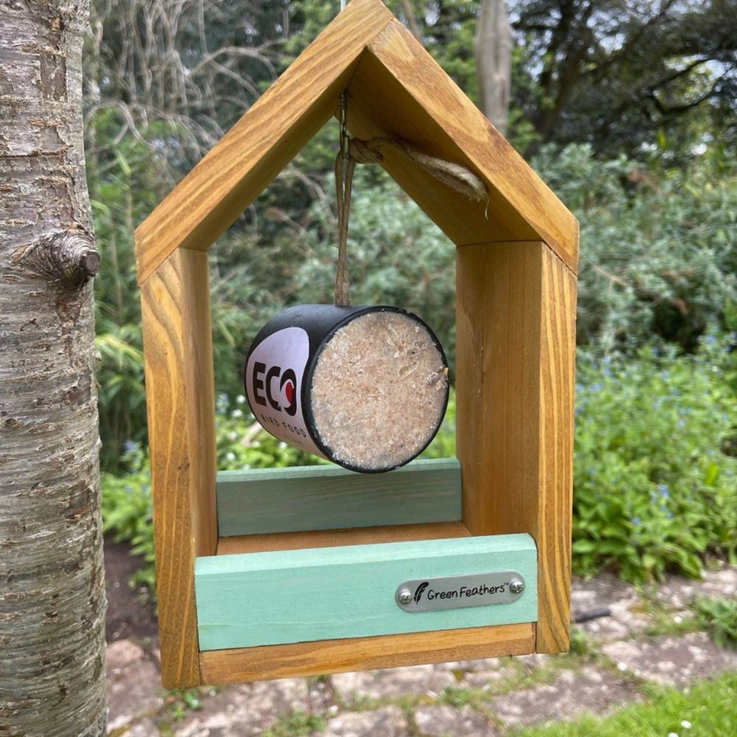 Green Feathers Small Hanging Bird Feeder