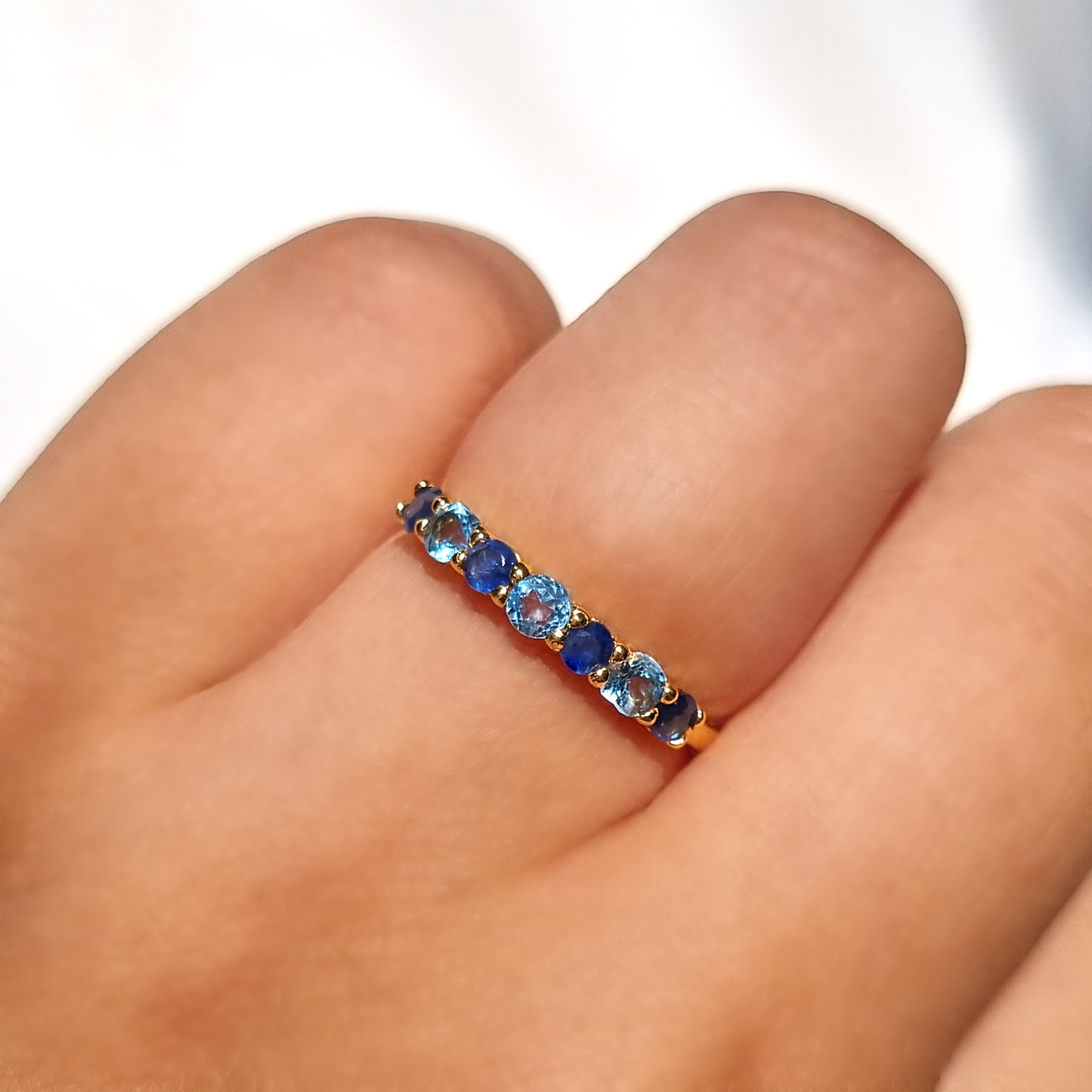 Blue Sapphire & Blue Topaz Half Eternity Band in 18K Gold Vermeil by Vianne Jewellery