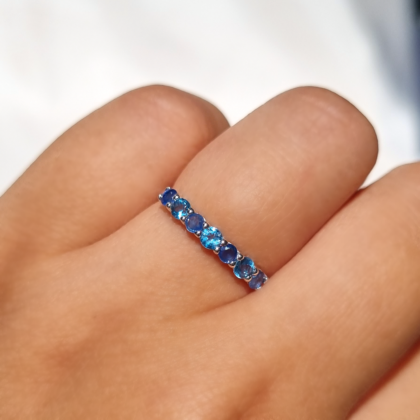 Blue Sapphire & Blue Topaz Half Eternity Band in Sterling Silver by Vianne Jewellery