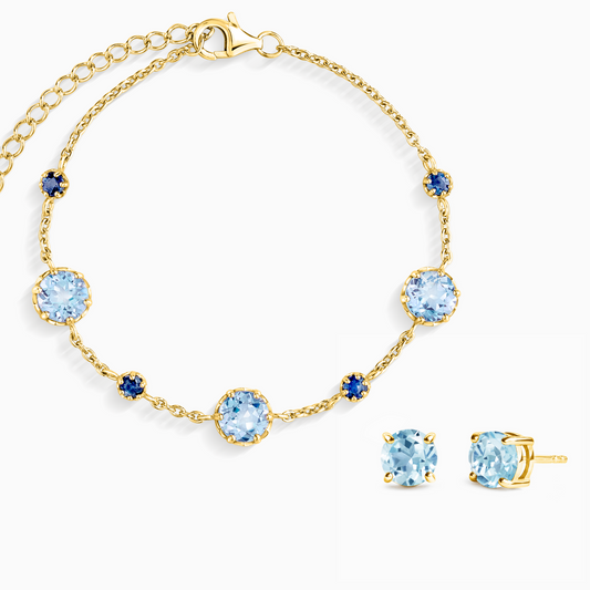 Blue Sapphire & Blue Topaz Jewellery Set in 18k Gold Vermeil by Vianne Jewellery