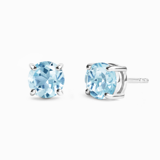 Blue Topaz Round Stud Earrings 6 mm in Sterling Silver by Vianne Jewellery