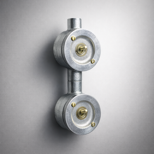 Double Gang Solid Cast Conduit Metal Light Switch Industrial 2 Way by Vintage-Electrical