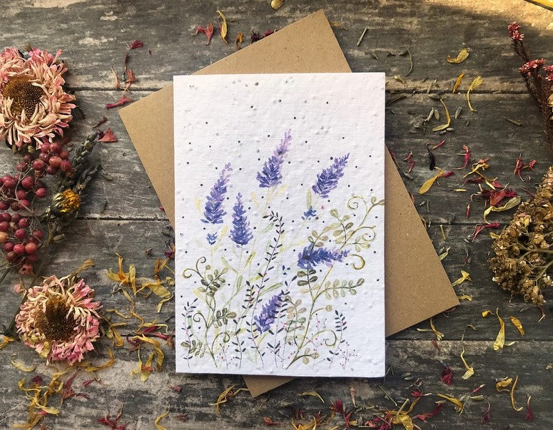 Plantable Seed Paper Birthday Card, Floral Note Cards (Lavender)