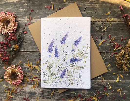 Plantable Seed Paper Birthday Card, Floral Note Cards (Lavender)