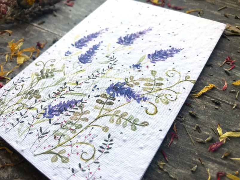 Plantable Seed Paper Birthday Card, Floral Note Cards (Lavender)