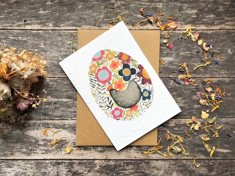 Plantable Seed Paper Easter Card, Blank Inside (Egg Hen)