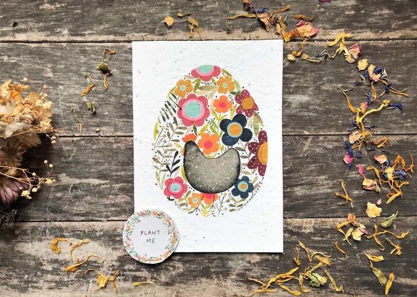Plantable Seed Paper Easter Card, Blank Inside (Egg Hen)