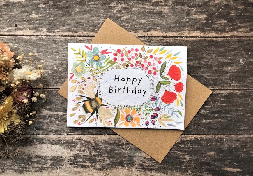 Plantable Seed Paper Birthday Card, Blank Inside (HB BEE)