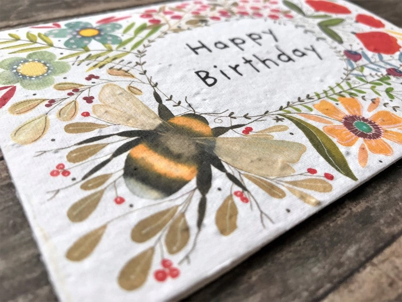 Plantable Seed Paper Birthday Card, Blank Inside (HB BEE)