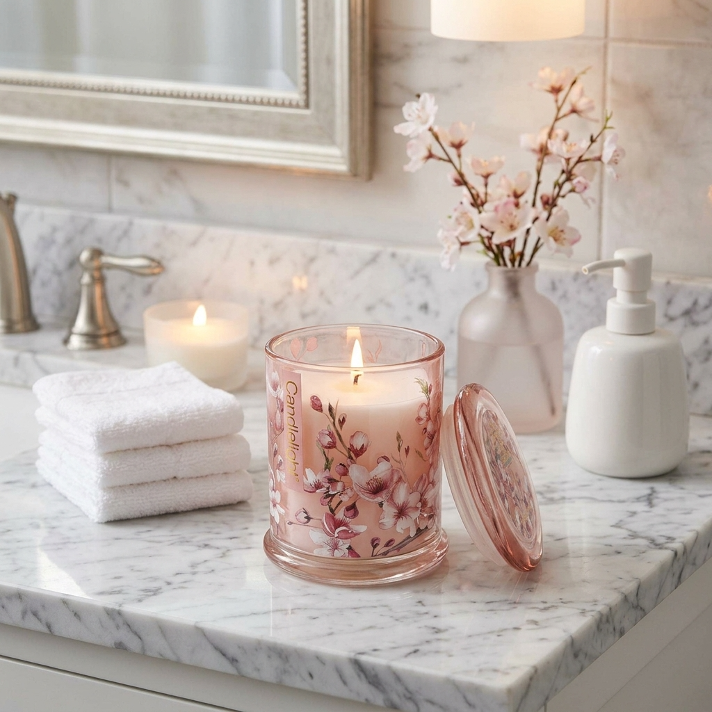 Candlelight Large Lidded Glass Candle – Cherry Blossom & Sakura