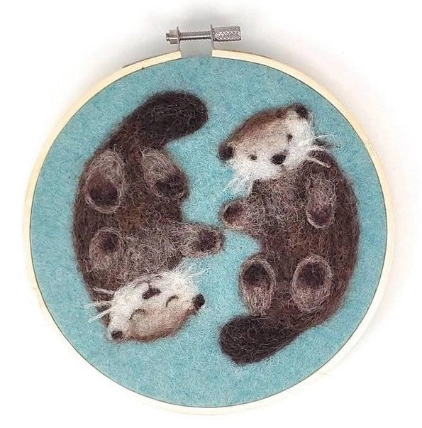 Otters in A Hoop Needle Felting Craft Kit