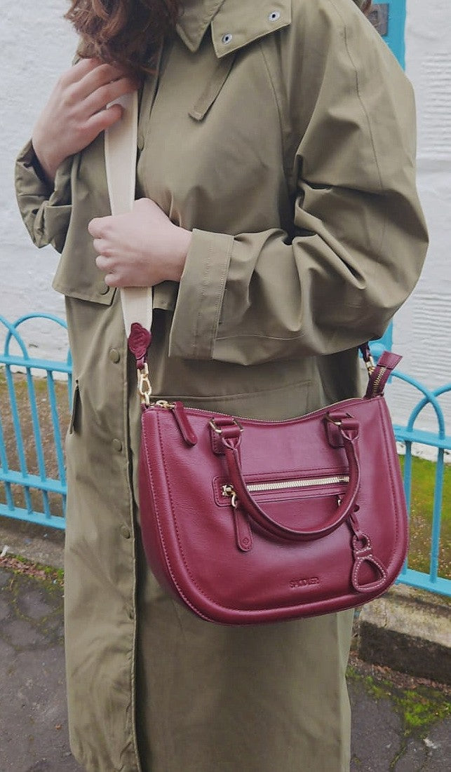 SADDLER "Chloe" Real Leather Twin-Handle Handbag with Crossbody Strap - Handmade, with Keepsake Pouch