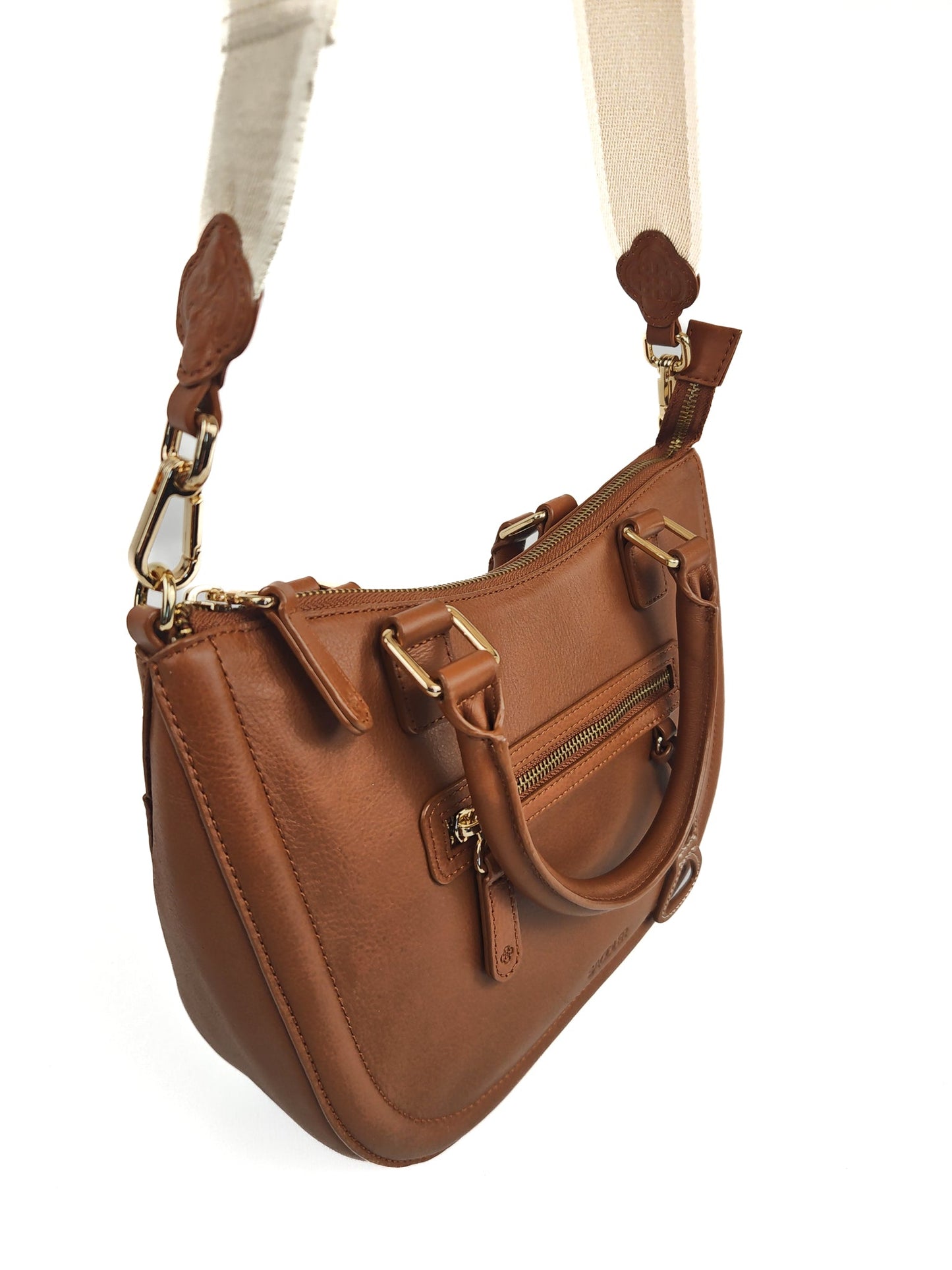 SADDLER "Chloe" Real Leather Twin-Handle Handbag with Crossbody Strap - Handmade, with Keepsake Pouch