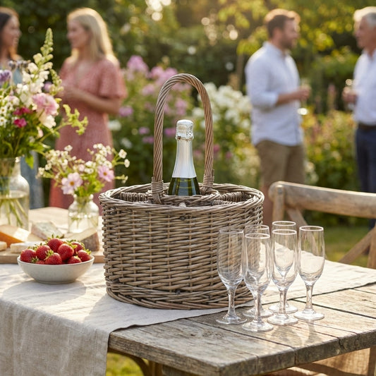 Special Event Basket – Willow Serving Basket with Glasses