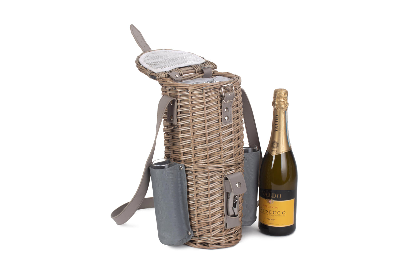Single Bottle & 2 Champagne Glass Carrier With Shoulder Strap