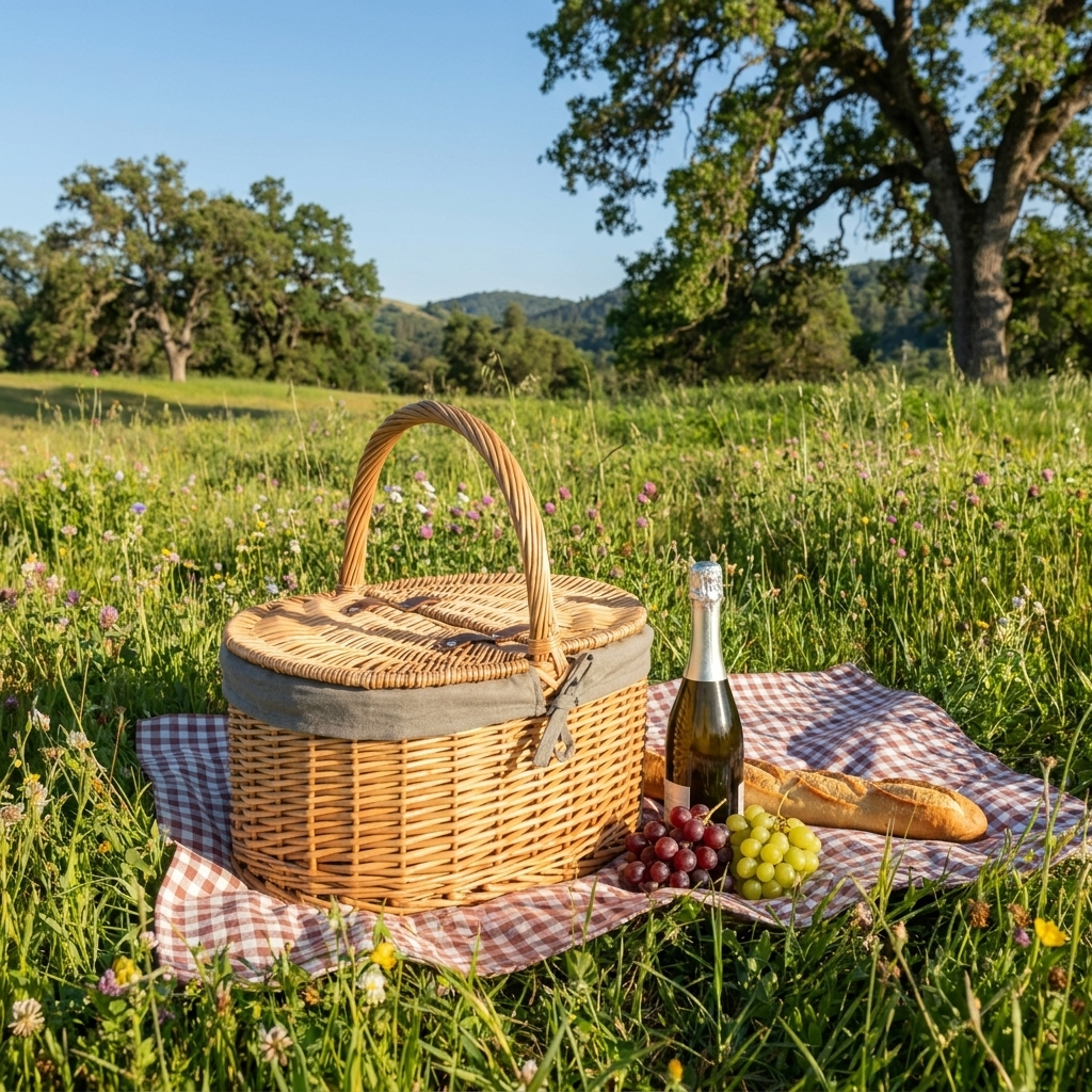 Buff Oval Picnic Basket with Grey Sage Lining