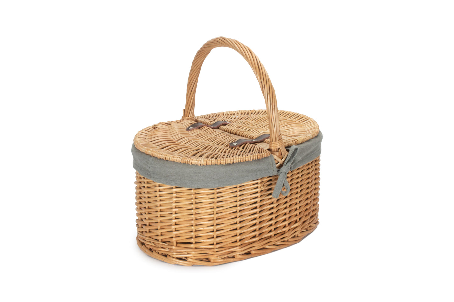 Buff Oval Picnic Basket With Grey Sage Lining