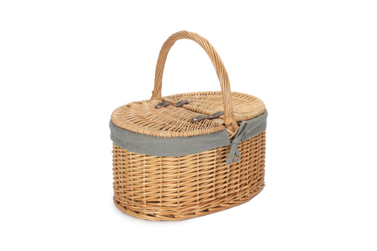 Buff Oval Picnic Basket With Grey Sage Lining