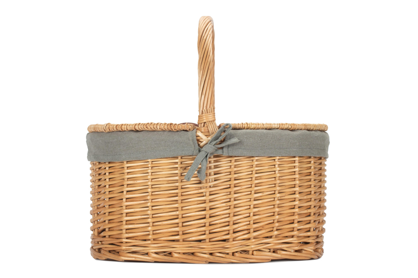 Buff Oval Picnic Basket With Grey Sage Lining