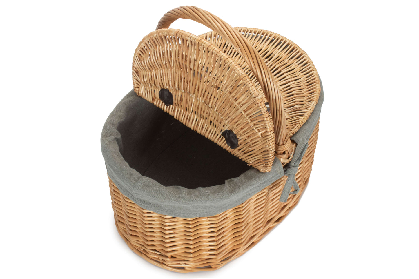 Buff Oval Picnic Basket With Grey Sage Lining