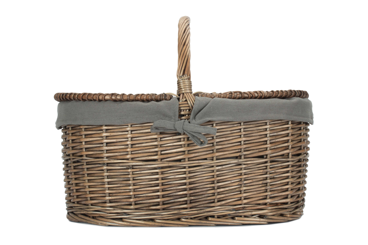 Deep Antique Wash Oval Picnic Basket With Grey Sage Lining