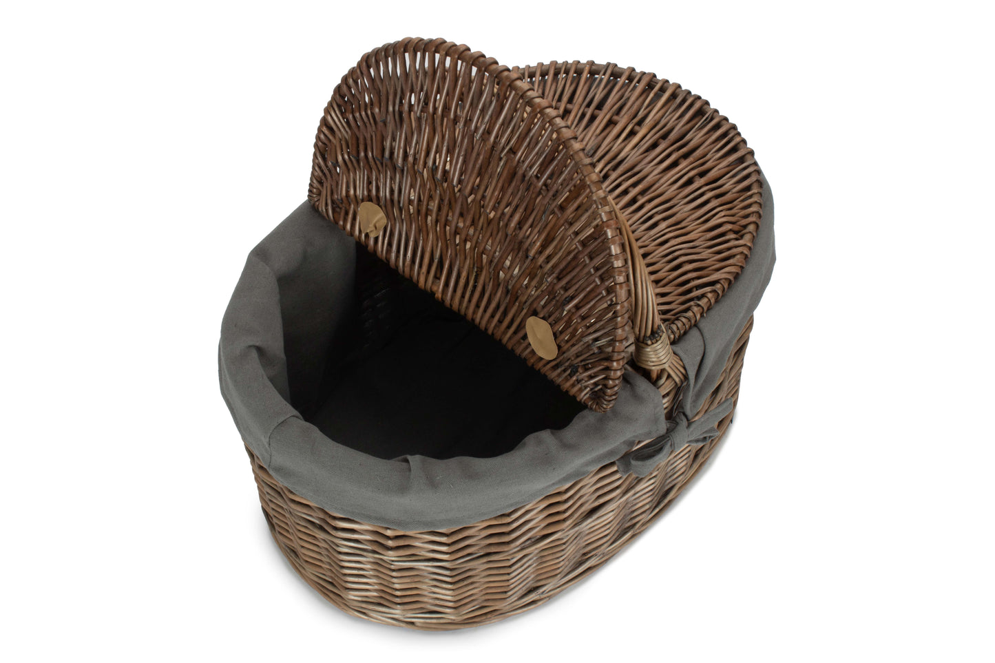 Deep Antique Wash Oval Picnic Basket With Grey Sage Lining
