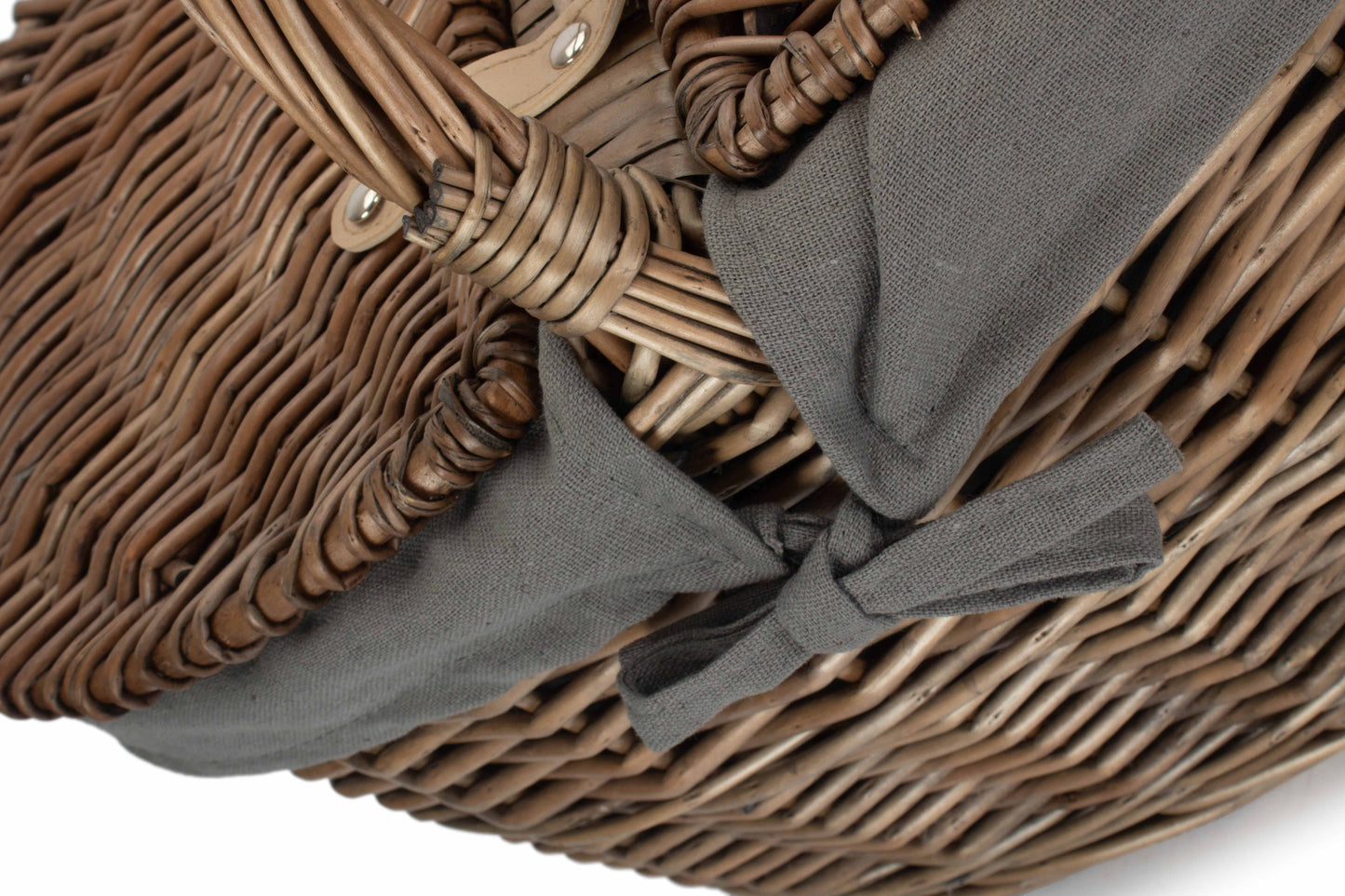 Deep Antique Wash Oval Picnic Basket With Grey Sage Lining