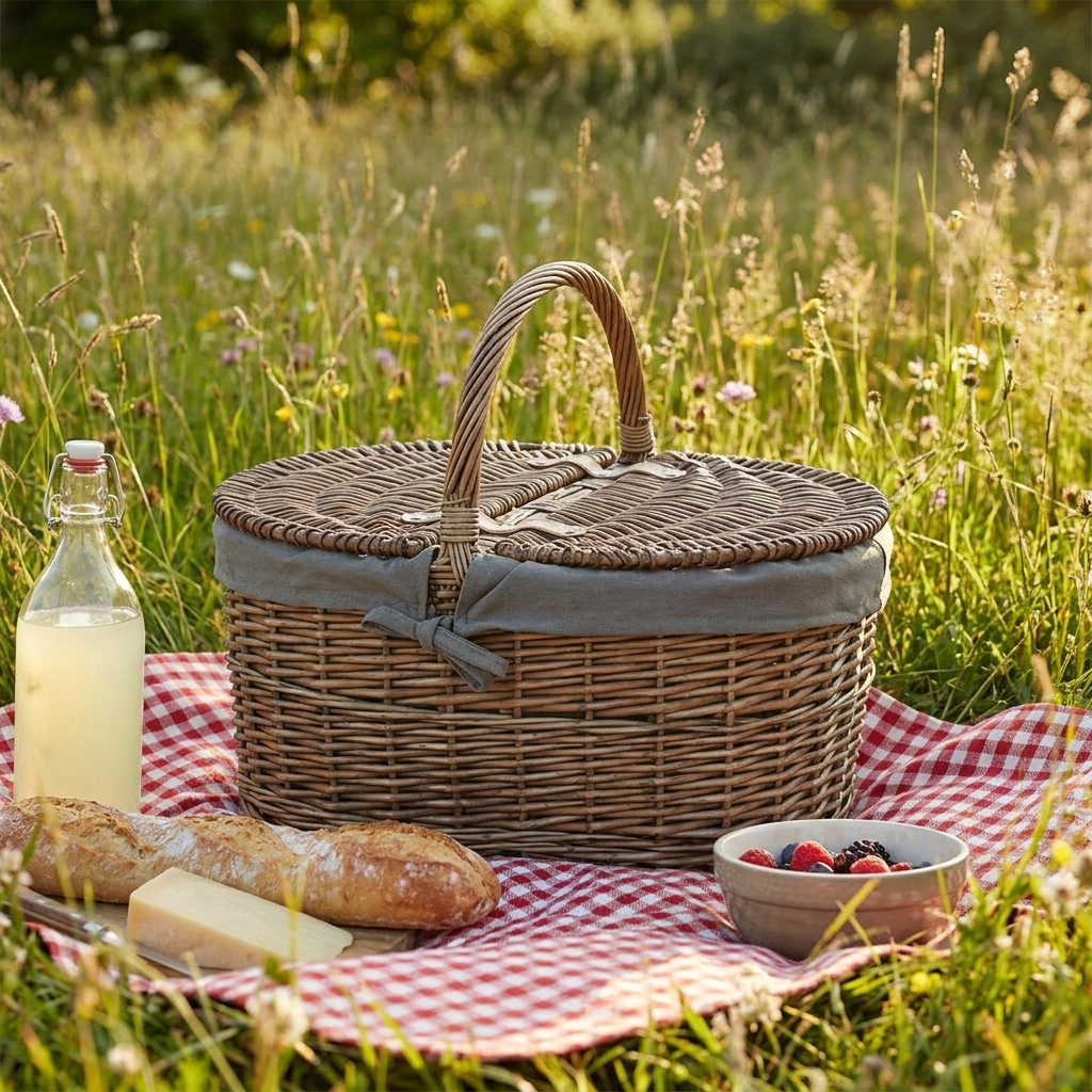 Deep Oval Picnic Basket with Grey Sage Lining