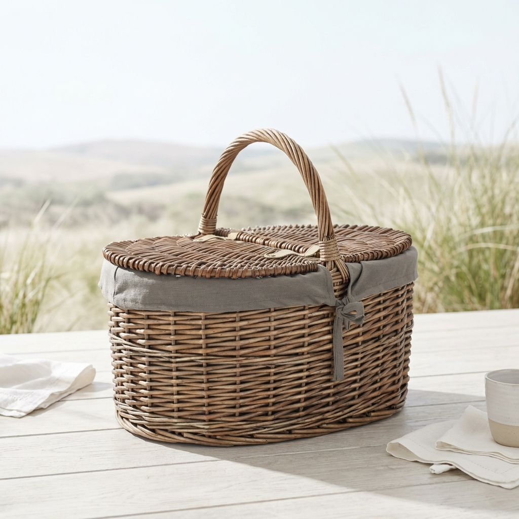 Deep Oval Picnic Basket with Grey Sage Lining