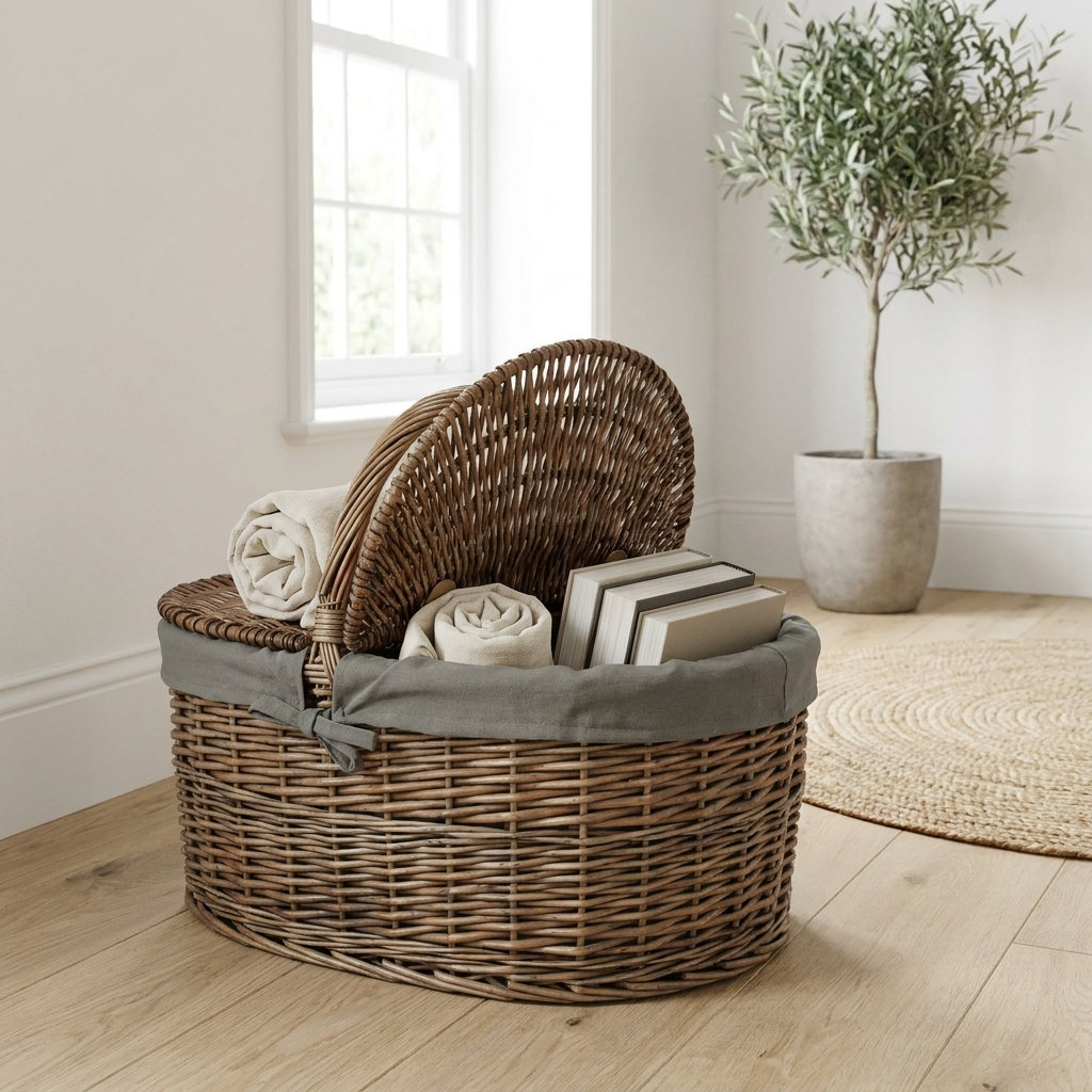 Deep Oval Picnic Basket with Grey Sage Lining