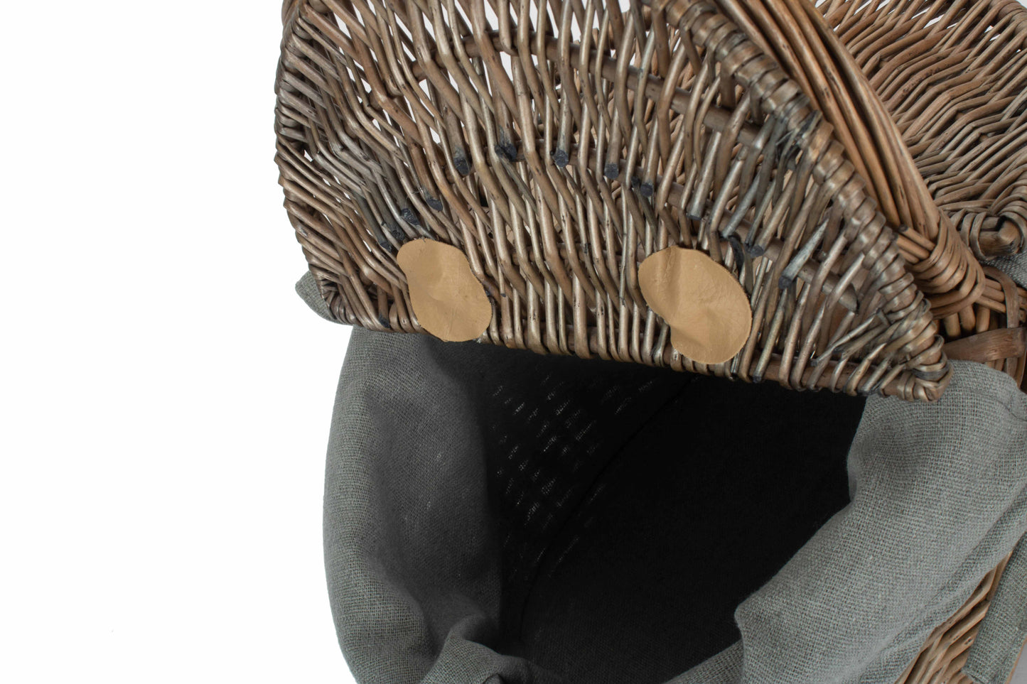 Small Antique Wash Finish Oval Picnic Basket With Grey Sage Lining