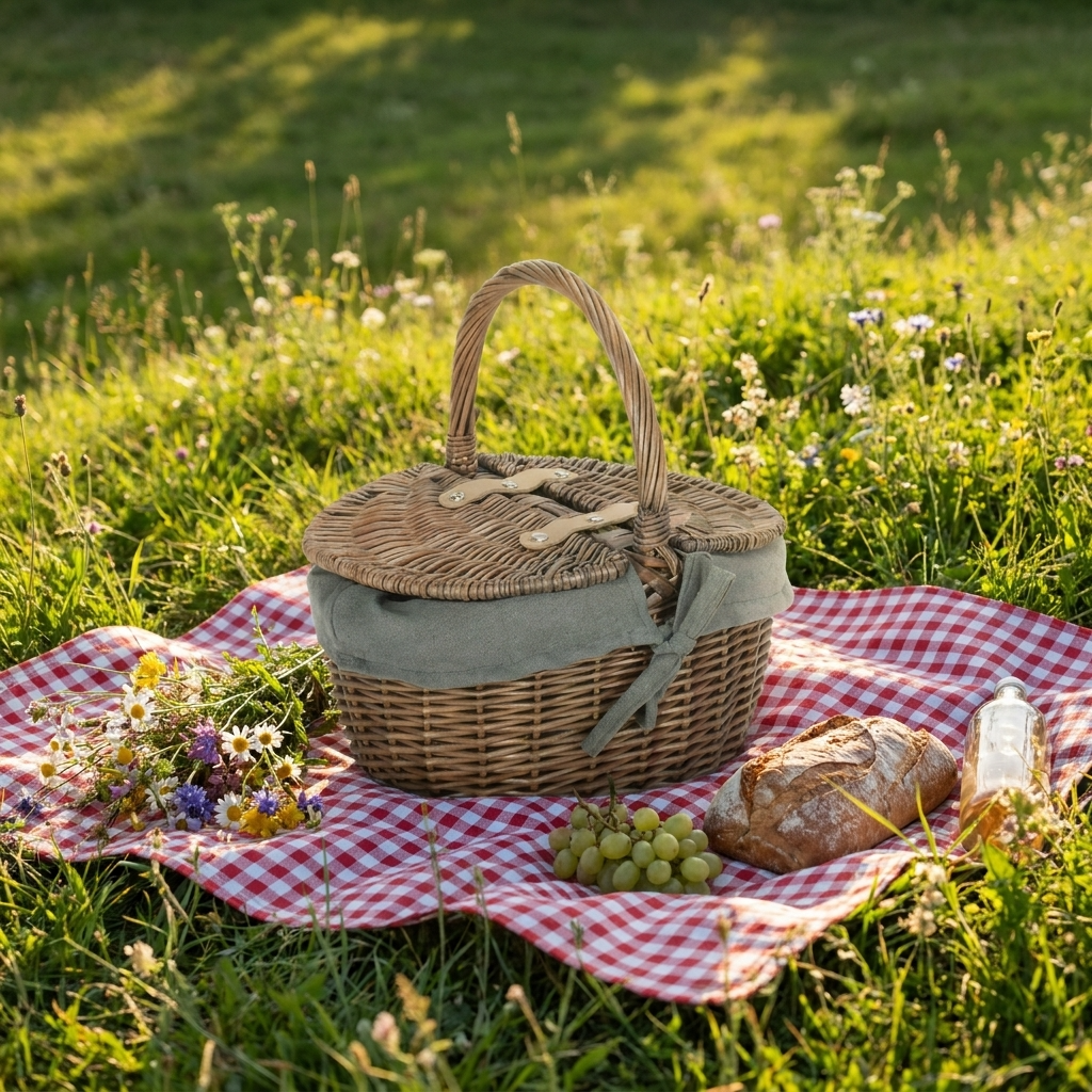 Small Oval Picnic Basket with Grey Sage Lining