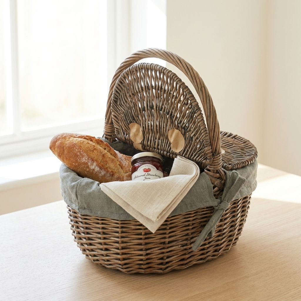Small Oval Picnic Basket with Grey Sage Lining