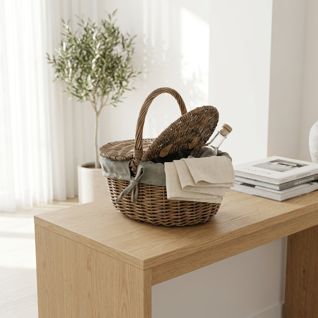 Small Oval Picnic Basket with Grey Sage Lining