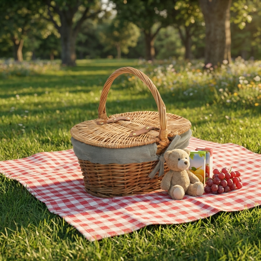Child’s Oval Picnic Basket with Grey Sage Lining