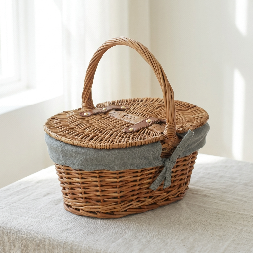 Child’s Oval Picnic Basket with Grey Sage Lining