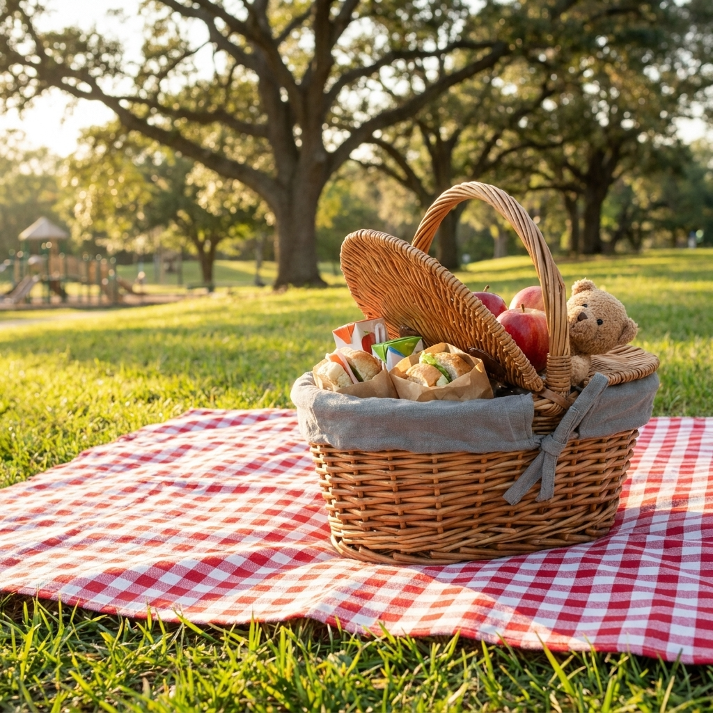 Child’s Oval Picnic Basket with Grey Sage Lining