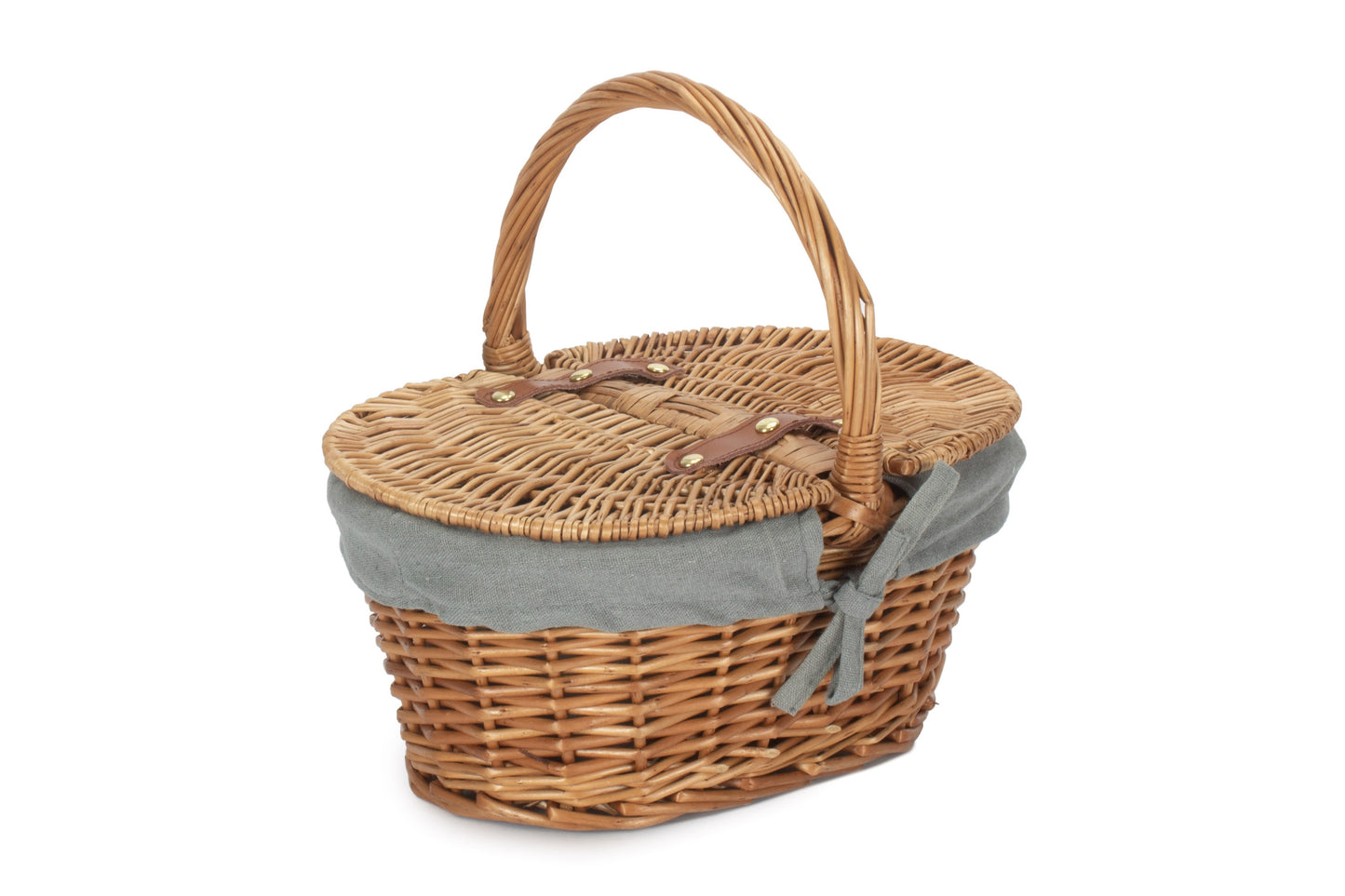 Childs Light Steamed Finish Oval Picnic Basket With Grey Sage Lining