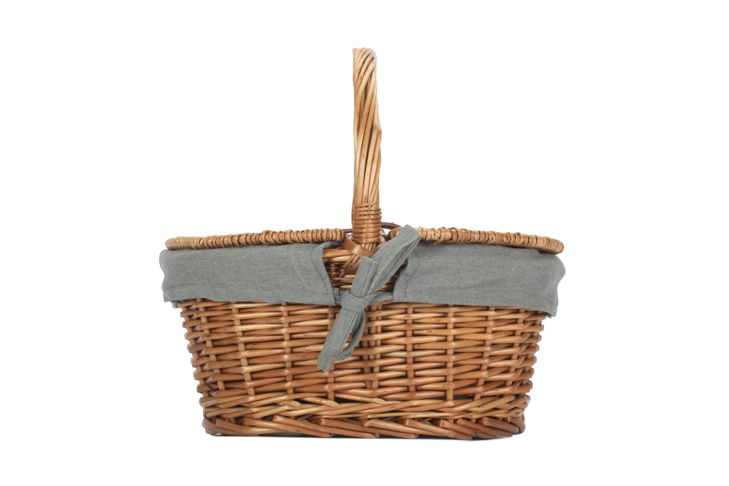 Childs Light Steamed Finish Oval Picnic Basket With Grey Sage Lining