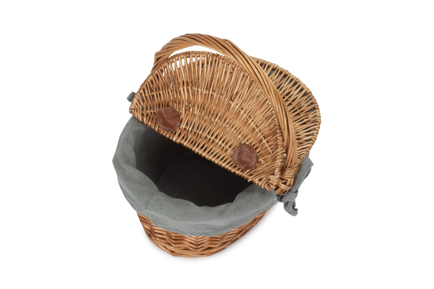 Childs Light Steamed Finish Oval Picnic Basket With Grey Sage Lining