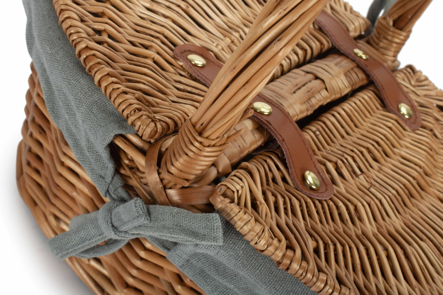 Childs Light Steamed Finish Oval Picnic Basket With Grey Sage Lining