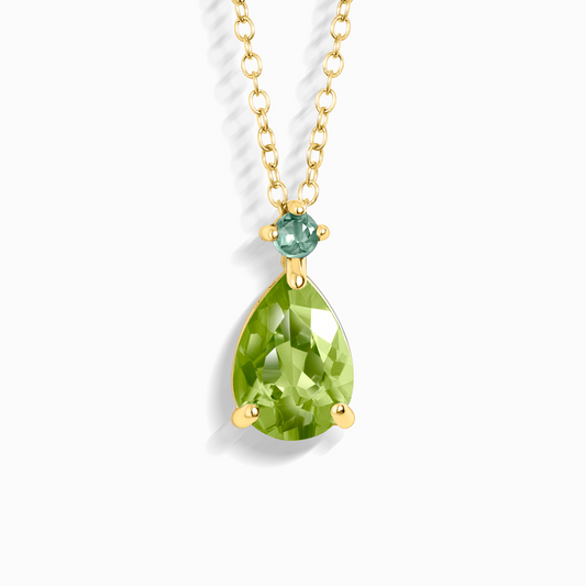 Emerald & Peridot Pear Cut Pendant Necklace in 18k Gold Vermeil by Vianne Jewellery