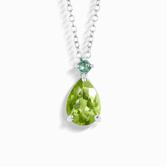 Emerald & Peridot Pear Cut Pendant Necklace in Sterling Silver by Vianne Jewellery