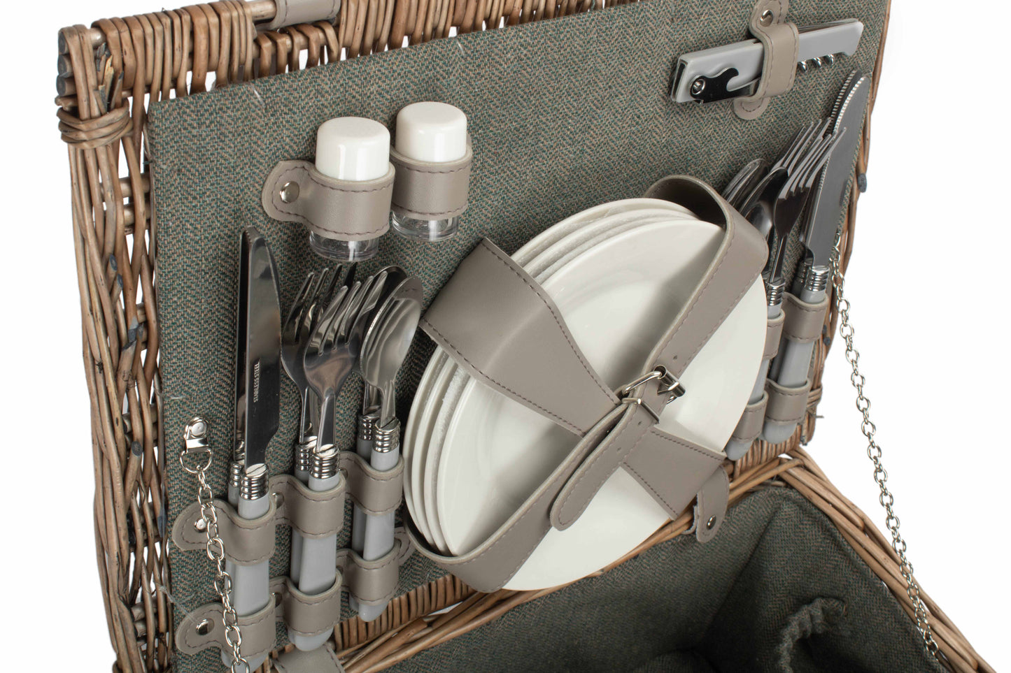 4 Person Grey Tweed Picnic Hamper with Cooler & Blanket