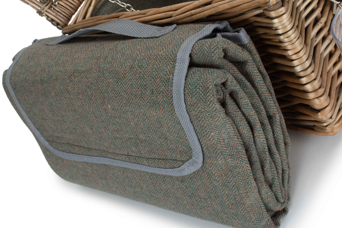 4 Person Grey Tweed Picnic Hamper with Cooler & Blanket